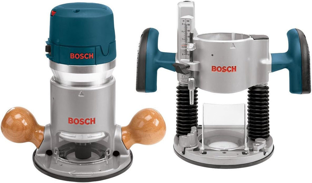 BOSCH 1617EVSPK Wood 12 Amp Router Tool Combo Kit – 2.25 Horsepower Plunge Router & Fixed Base with a Variable Speed