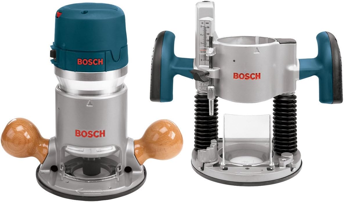 BOSCH 1617EVSPK Wood 12 Amp Router Tool Combo Kit – 2.25 Horsepower Plunge Router & Fixed Base with a Variable Speed