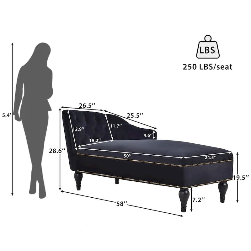 Merax 58  Velvet Button Tufted Right Arm Facing Chaise Lounge