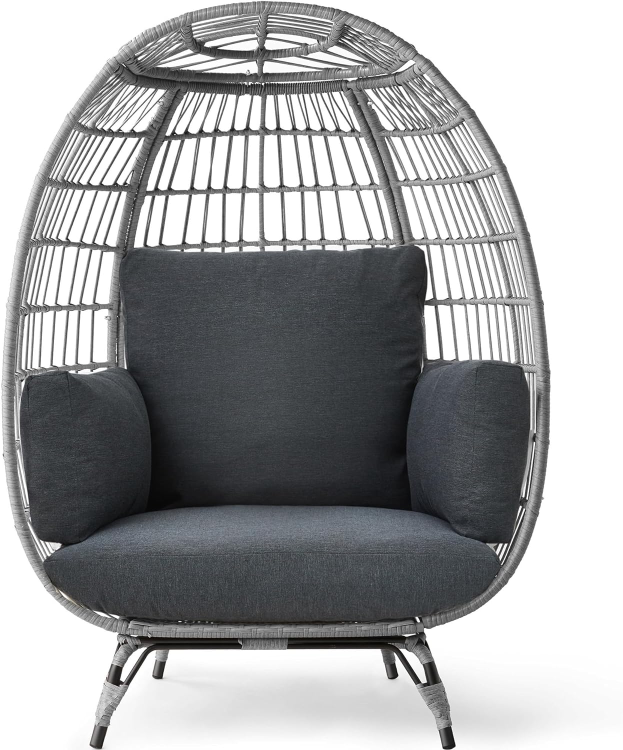 Best Choice Products Wicker Egg Chair Oversized Indoor Outdoor Lounger for Patio Backyard Living Room w/ 4 Cushions Steel Frame 440lb Capacity - Ivory