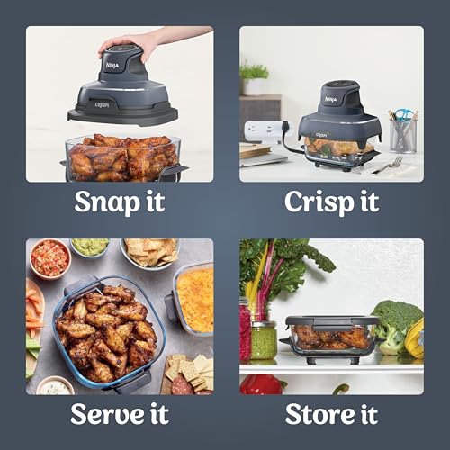 Ninja Crispi 4 in 1 Portable Glass Air Fryer Cooking System, 4QT &amp; 6 Cup Glass Containers with Storage Lids, Easy Meals, Microwave, Freezer &amp; Dishwasher Safe, Air Fry, Bake &amp; More, Cyberspace, FN101GY : Home &amp; Kitchen