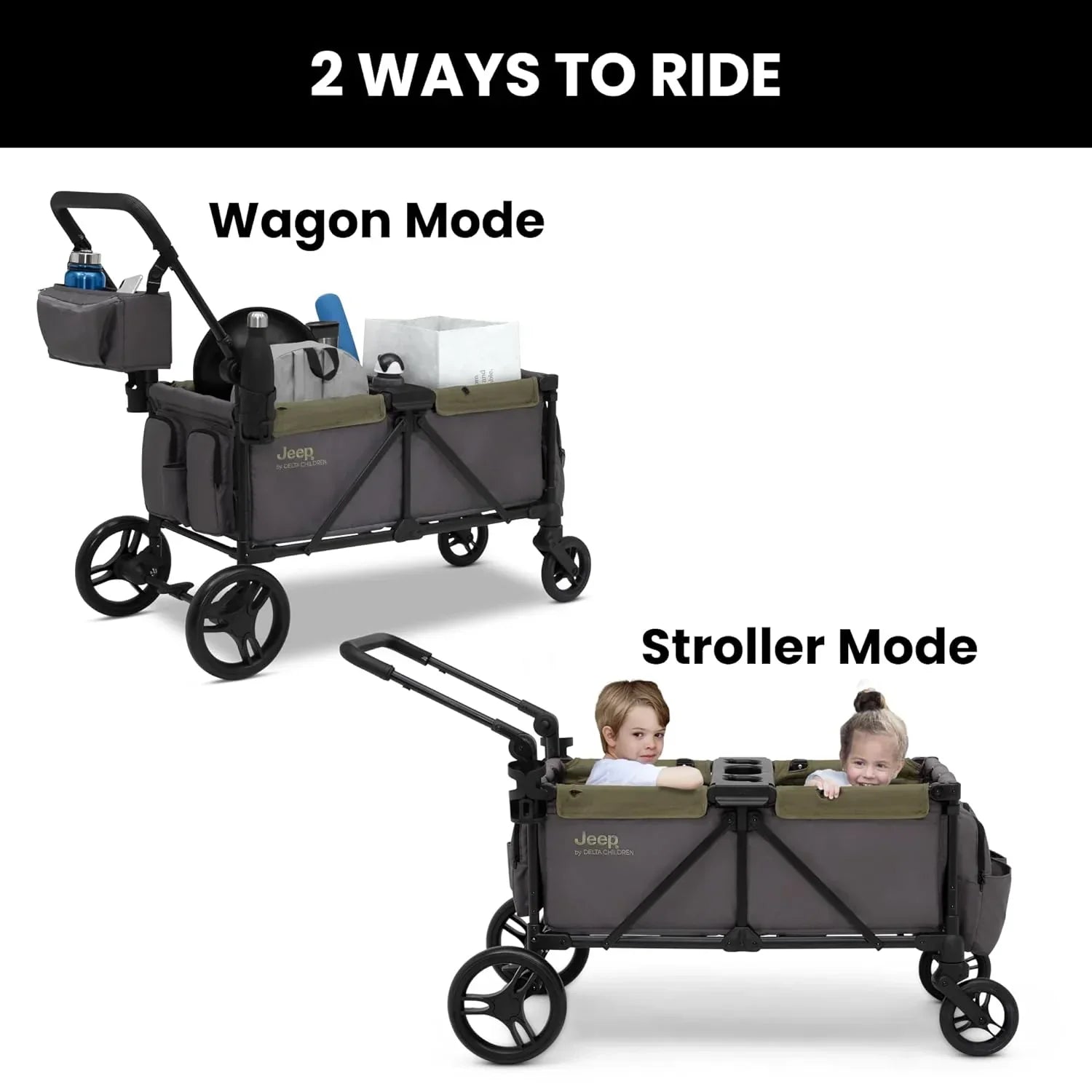 Jeep Sport All-Terrain Stroller Wagon by Delta Children Includes Canopy Parent Organizer