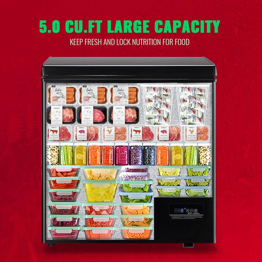 Chest Freezer 5.0Cubic Feet Deep Freezer Freestanding Freezers with 2 Removable Stainless Steel Basket, Mini Freezer Top Open Door Compact Freezer with Electronic Control 41�� to -15��BLACK
